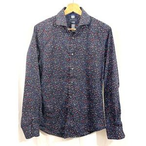 Denim & Flower Colorful Men's Button Down Long Sleeve Shirt, Size S